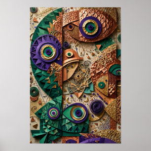 Poster Essaim de poissons à œil mystique - Émeraude 3D 