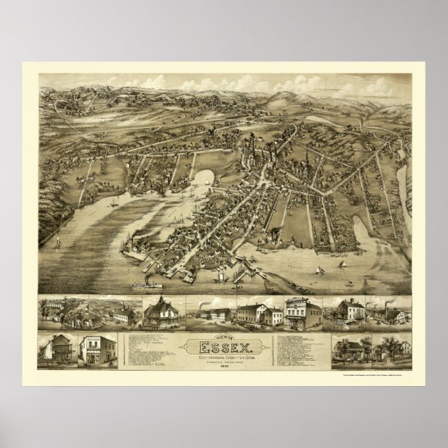 Poster Essex, CT Carte panoramique - 1881 (Devant)