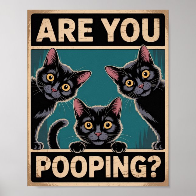 Poster "Est-ce que vous faites caca?" Drôles de chats noi (Devant)