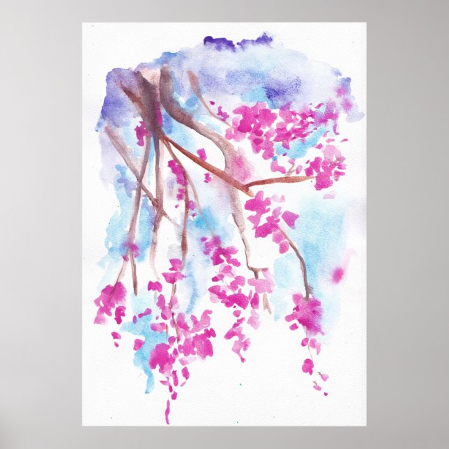 Poster Estampe d'aquarelle de fleurs Cherry Blossom (Devant)