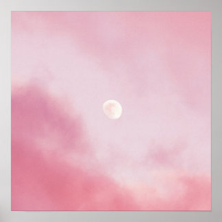 Poster Esthétique Calme Ciel rose et Lune