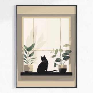 Poster Esthétique minimaliste de chat noir neutre