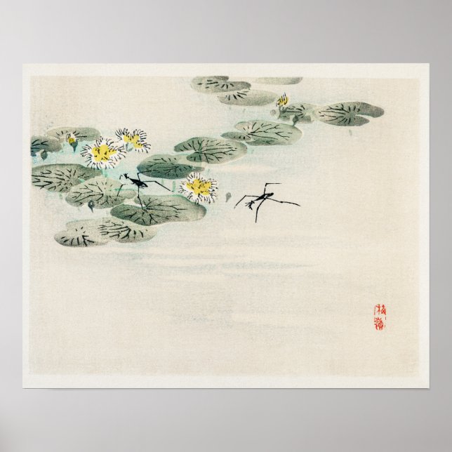 Poster Estriders dans un étang de lotus par Kōno Bairei ( (Devant)