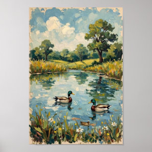 Poster Étang aux canards vintage Art de campagne