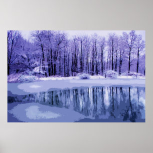 Poster Étang bleu d'hiver