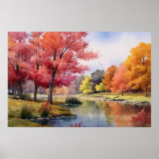 Poster Étang d'automne japonais paisible