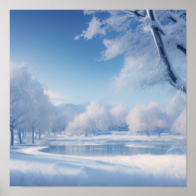 Poster Étang d'hiver serein, Paysage d'hiver apaisant (Devant)