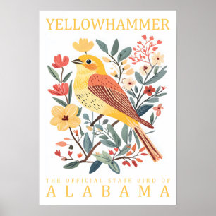 Poster État d'Alabama Oiseau jaune marteau Botanique Vint