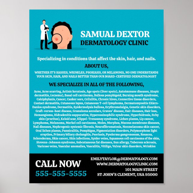 Poster État de la peau, dermatologue, Clinique de dermato (Devant)