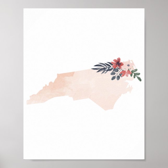 Poster État de l'aquarelle florale de Caroline du Nord (Devant)