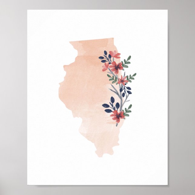 Poster État de l'Aquarelle Florale de l'Illinois (Devant)