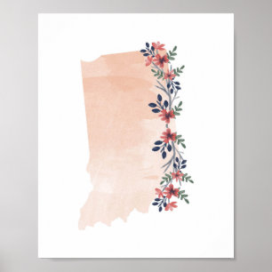 Poster État de l'aquarelle florale de l'Indiana
