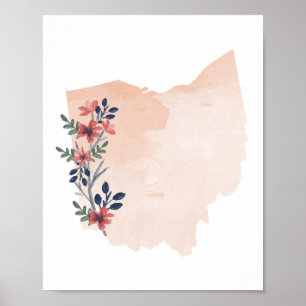 Poster État de l'aquarelle florale de l'Ohio