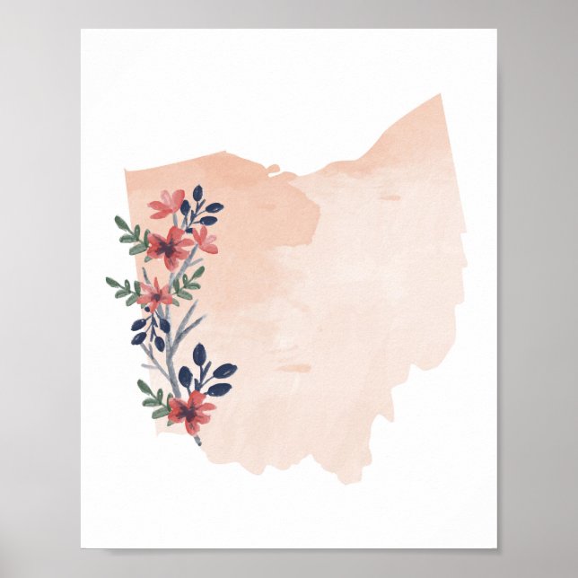 Poster État de l'aquarelle florale de l'Ohio (Devant)