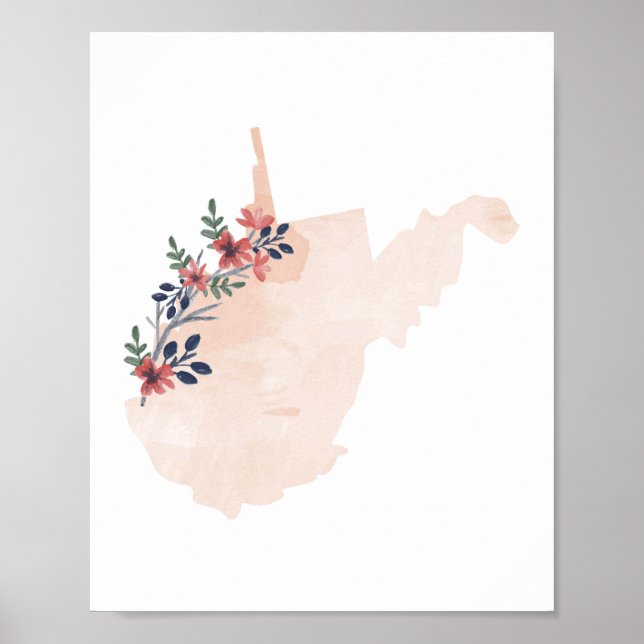 Poster État de l'aquarelle florale de Virginie-Occidental (Devant)