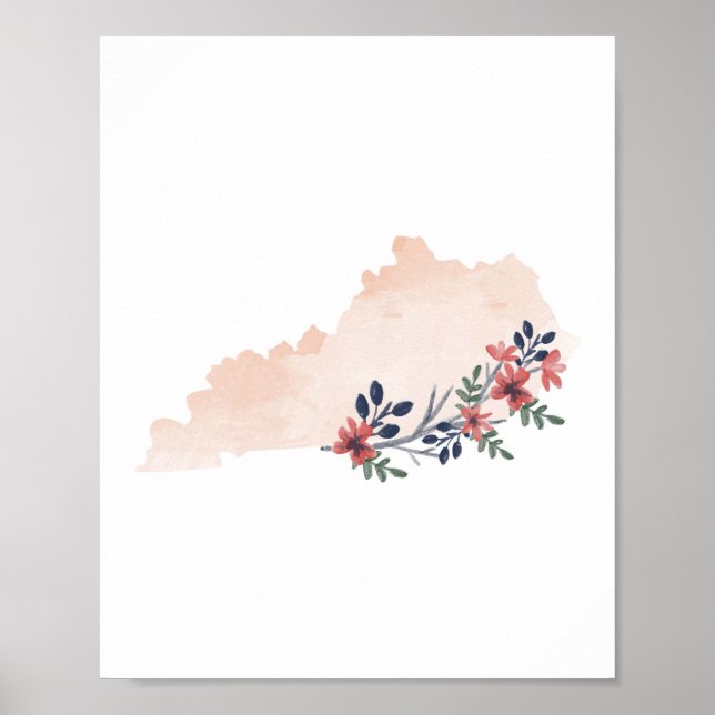 Poster État de l'aquarelle florale du Kentucky (Devant)