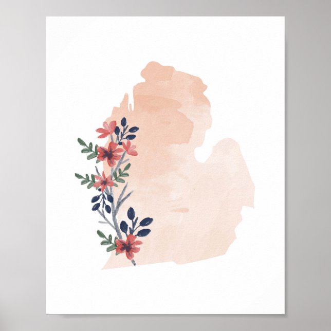 Poster État de l'aquarelle florale du Michigan (Devant)