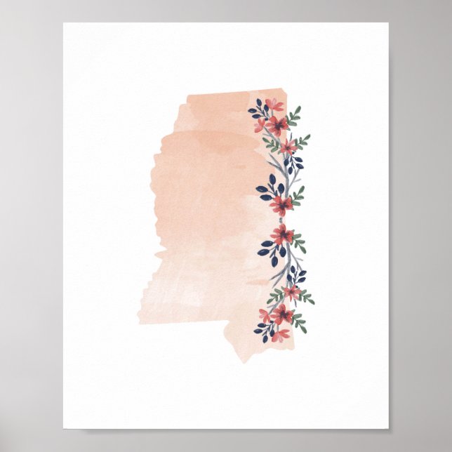 Poster État de l'aquarelle florale du Mississippi (Devant)