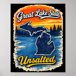 Poster état du grand lac carte du michigan non salée vint