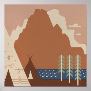 Poster État du Montana : Tribus indiennes, Montagnes, Pra