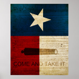 Poster État du Texas avec drapeau Alamo
