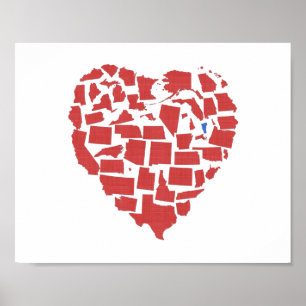 Poster États américains Heart Mosaic Vermont Rouge