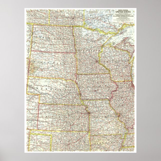Poster " États-Unis : 1958 Nord Central United States MAP (Devant)