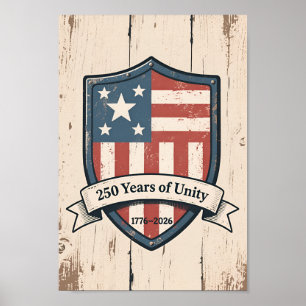 Poster États-Unis 250 Badge Rustique 1776–2026 Patriotiqu