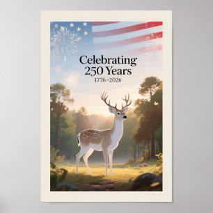 Poster États-Unis 250 Cerf Patriotique 1776–2026