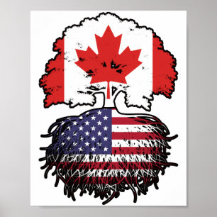 Poster États-Unis Amérique Canada drapeau des racines de