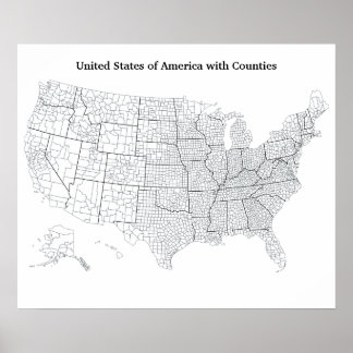 Poster États-Unis avec Comtés Carte de Contour Vierge