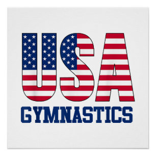 Poster Etats-Unis avec drapeau américain Gymnastique Spor