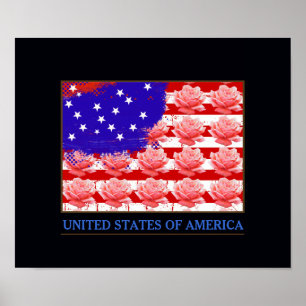 Poster États-Unis d'Amérique avec roses