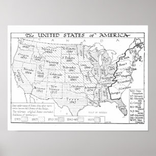 Poster Etats-Unis d'Amérique Carte Vintage Art