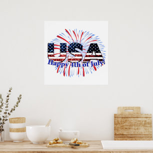 Poster Etats-Unis drapeau texte parties scintillant feux