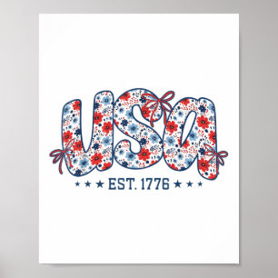 Poster États-Unis Est 1776 Floral Prépa 4 Juillet Coquett