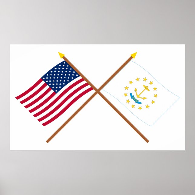 Poster États-Unis et Rhode Island Drapeaux croisés (Devant)