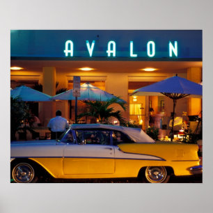 Poster États-Unis, Floride, Miami, South Beach la nuit.