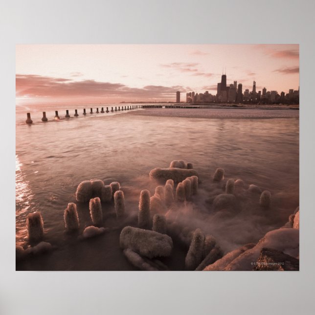 Poster États-Unis, Illinois, Chicago, City skyline au-des (Devant)