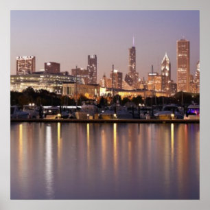 Poster États-Unis, Illinois, Chicago skyline à la tombée 