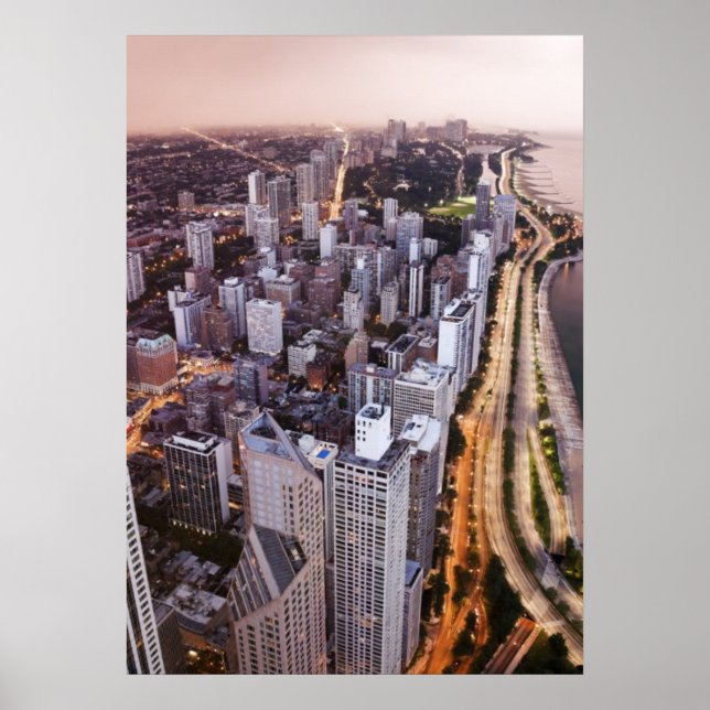 Poster États-Unis, Illinois, Chicago, Vue aérienne du lac (Devant)