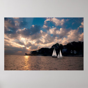 Poster États-Unis, Massachusetts. Voile au coucher du sol