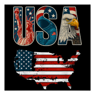 Poster Etats-Unis Patriotique 4 juillet Amérique Drapeau 