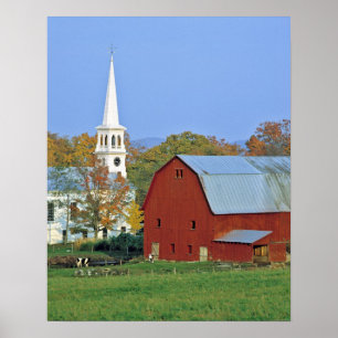 Poster États-Unis, Vermont, Peacham. Une grange rouge et