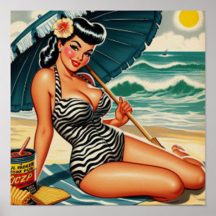Poster Été Chaud Plage Été Pin-up