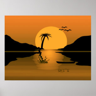 Poster Été coucher de soleil Refléter l'impression