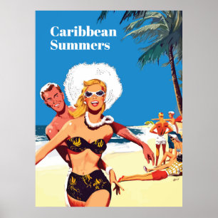 Poster Été des Caraïbes, voyage drôle vintage