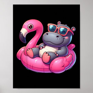 Poster Été drôle d'hippopotame rose fête de piscine été h