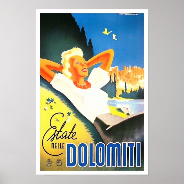 Poster Eté en Dolomites Italie voyage millésime (Devant)