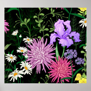 Poster Eté Fleurs sauvages Croquis sans couture
